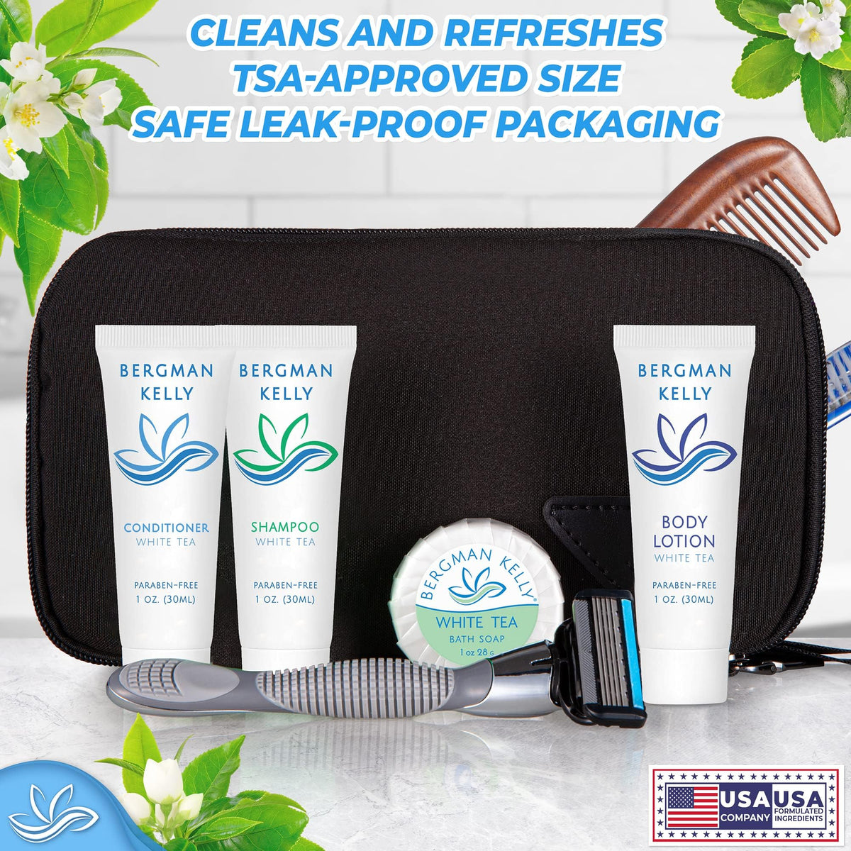 BERGMAN KELLY - Hotel Soap Bars - White Tea, 1 oz, 200 PK - Travel Size Luxury Bulk Amenities Bar Soap, Mini Individually Wrapped Round Soap - Small Toiletries for Airbnb, Motel, Guest Bathroom