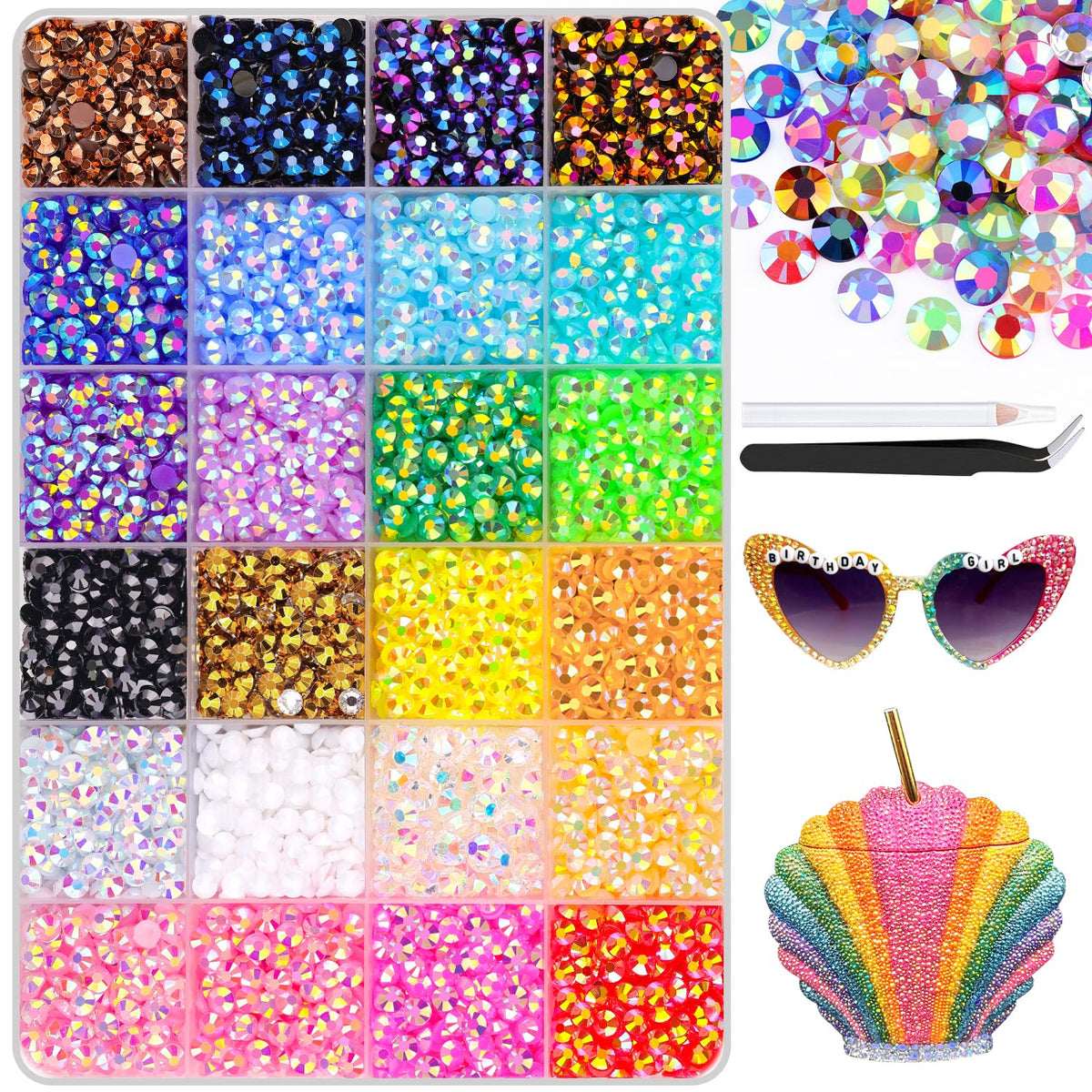 6600Pcs Resin Jelly Rhinestones with Tweezers for Crafting, Multi Colors 5mm Non Hotfix Flatback Gems, Bedazzling Crystal for DIY Crafts Clothing Tumblers Mugs Shoes Decor Nail Art
