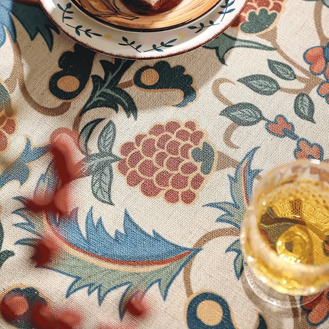 patdrea Designer Vintage Linen Small Square Tablecloth,French Anti-Wrinkle Durable Floral Table Cloth,Colorful Table Cover for Kitchen Dining,Parties,Christmas,Thanksgiving,Party,67"x67"-Puno