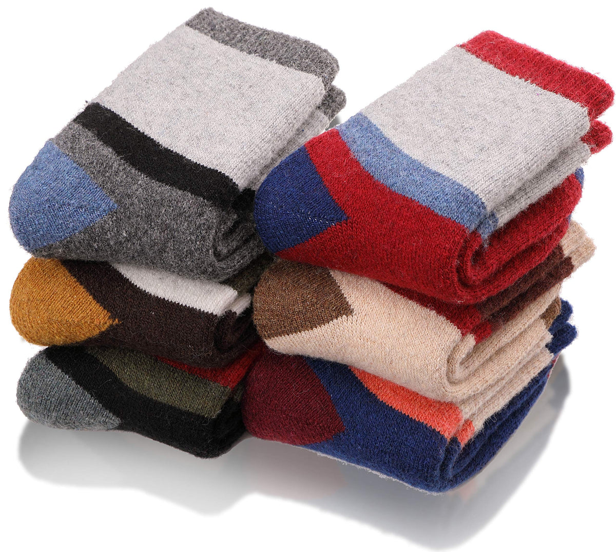 EBMORE Kids Merino Wool Socks for Toddlers Boys Girls Warm Thermal Winter Thick Hiking Heavy Cozy Crew Boot Socks 6 Pairs （Color Block,1-3 Y