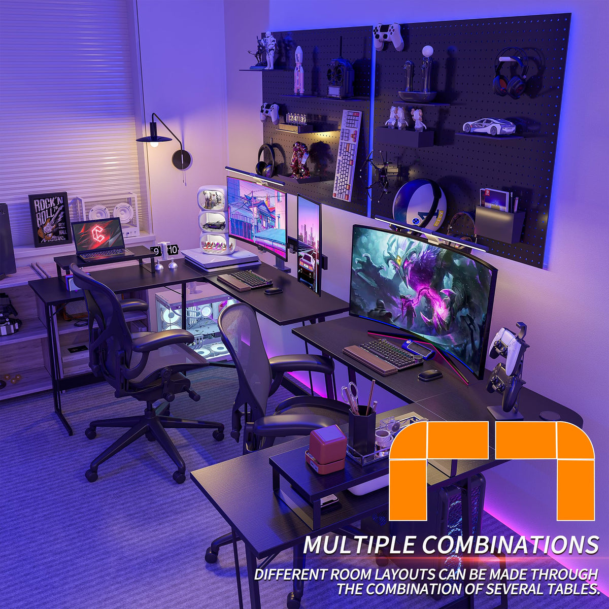 CubiCubi L Shaped Gaming Desk, 47 Inch Computer Desk with Monitor Stand, PC Gaming Desk, Corner Desk Table for Home Office Sturdy Writing Workstation, Black