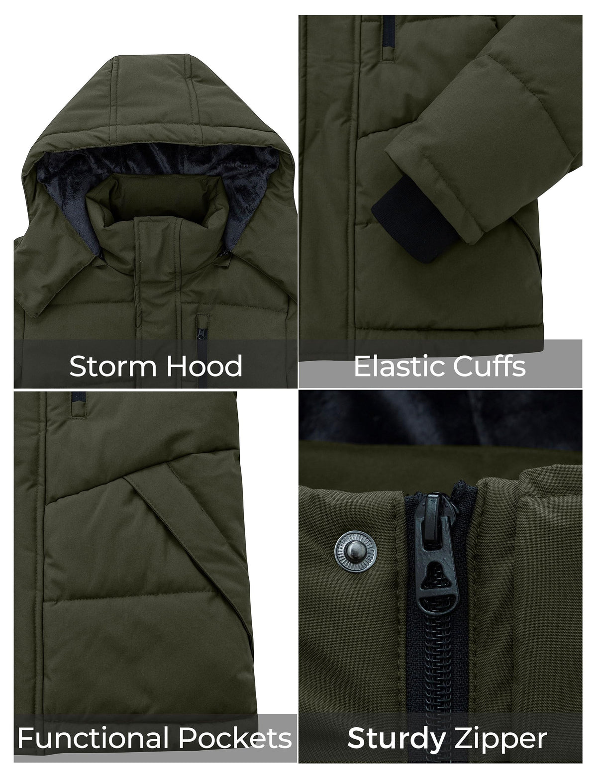 ZSHOW Boys' Windproof Winter Jacket Fleece Lined Padded Puffer Coatt(Army Green,10/12)