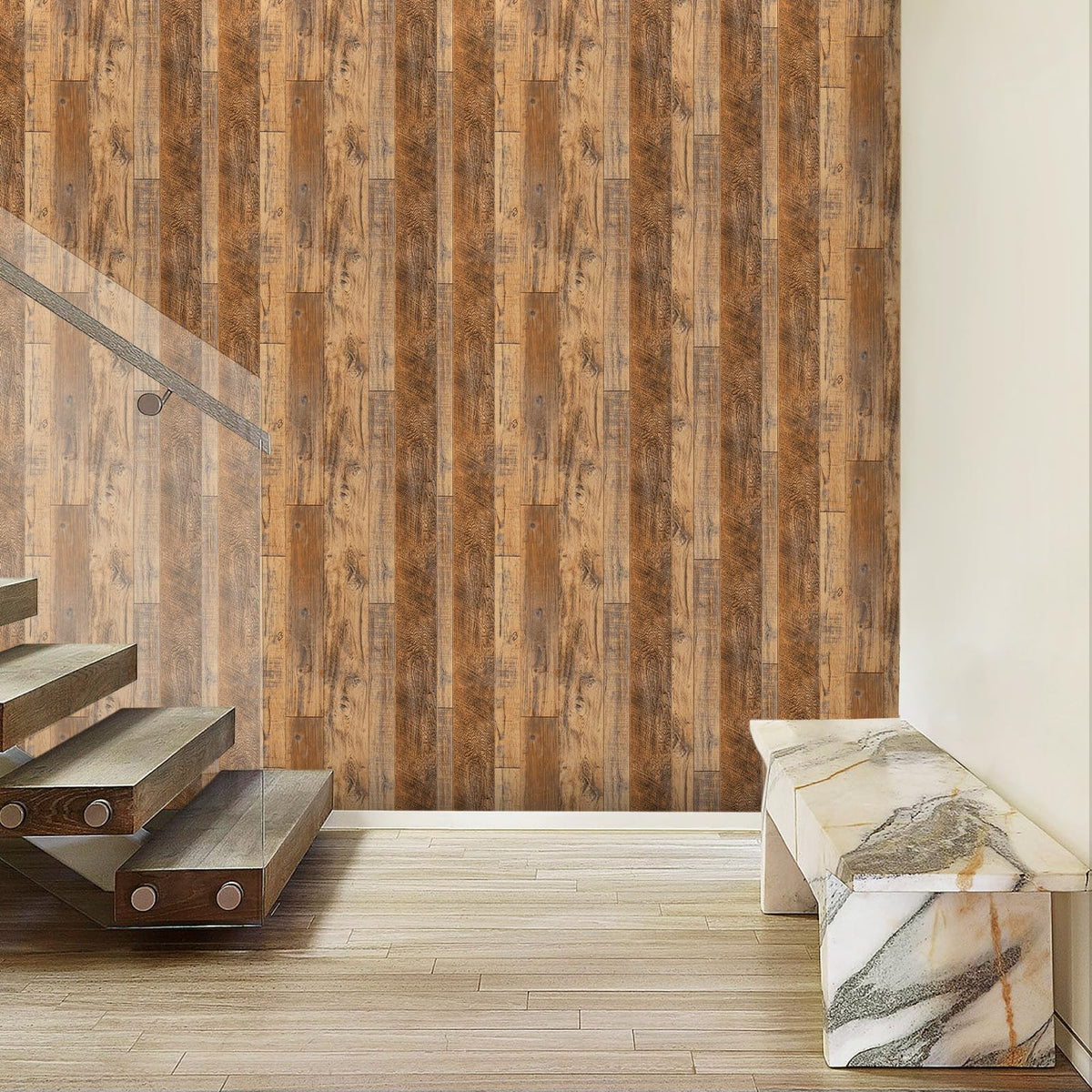 practicalWs Wood Peel and Stick Wallpaper 17.51" x 393.7", Wood Shiplap Contact Paper for Countertops, Removable Self Adhesive Vinyl Film Wall Paper for Walls Cabinets Kitchen Decor