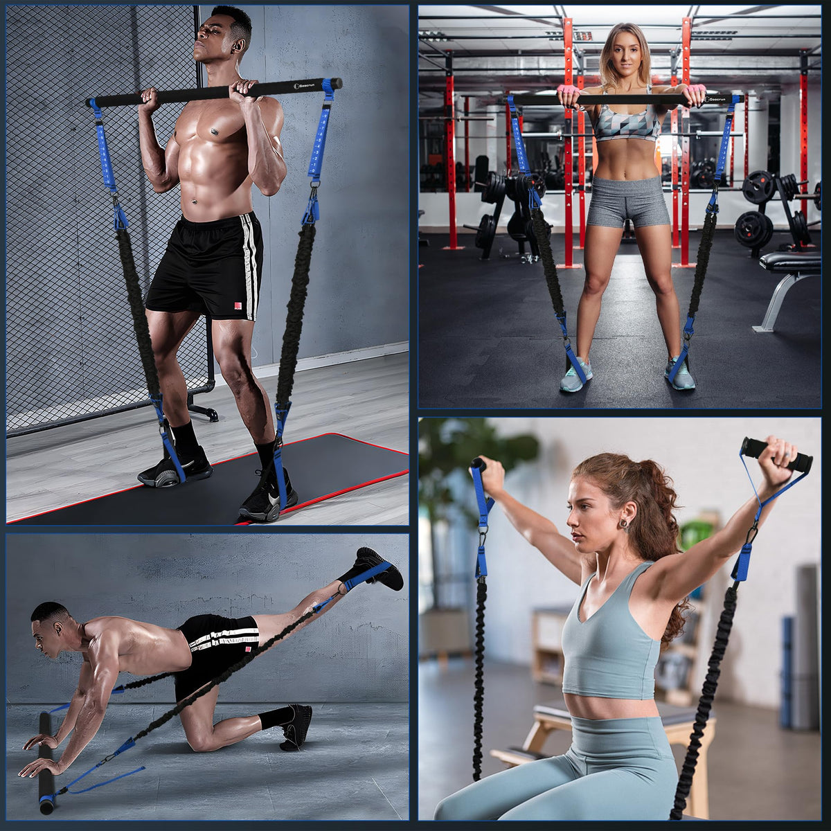 Goocrun Portable Pilates Bar Kit with Resistance Bands for Men and Women - Home Gym, Workout Kit for Body Toning – with Fitness Poster and Video