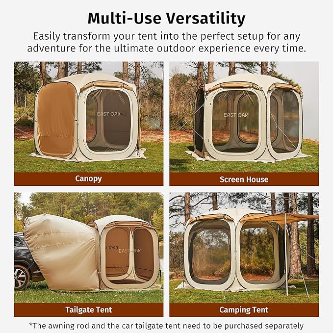 East Oak 12×12 FT Pop Up Canopy Tent with Mesh | Outdoor Screen House with 4 Sunshades | Instant Canopy with Portable Carry Bag | Gazebo Tent for Camping, Patio, and Beach | Beige