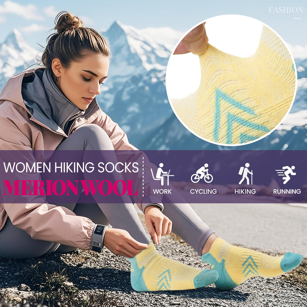 Velice Merino Wool Ankle Hiking Running Socks for Women Compression Support Thick Athletic Cushion Breathable No Show Socks 6 Pairs(Multicolor, Medium)