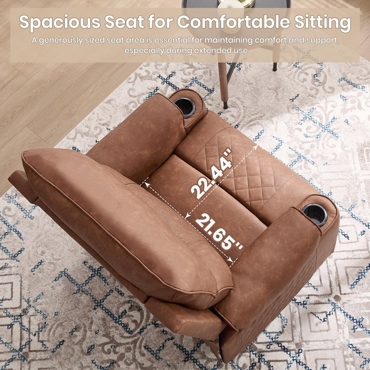 Leather Rocker Recliner with Cup Holder, Manual Reclining Chair for Living Room, Modern Home Theater Lounge Seating with Soft Padded Seat for Comfort (Faux Leather,Brown)