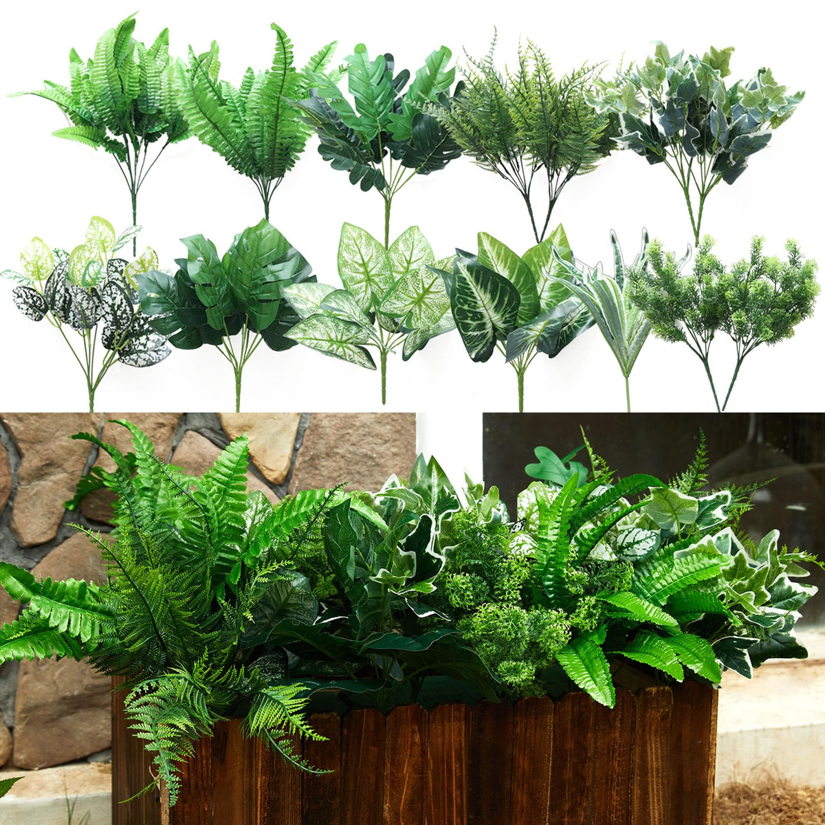 PARTY JOY 14 Bunches Fake Plants Outdoor, Fake Bushes UV Resistant Artificial Flowers Greenery Shrubs Faux Greenery for Outdoor Garden Patio Front Porch Yard Decor