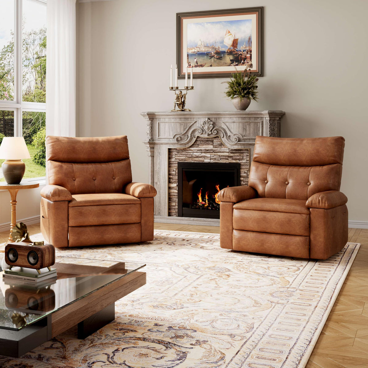 GarveeHome Oversized Recliner Chair - Faux PU Leather Manual Recliner for Adults, Lazy Chair with 1.5X Sponge Comfort Arm and Back for Living Room, Bedroom