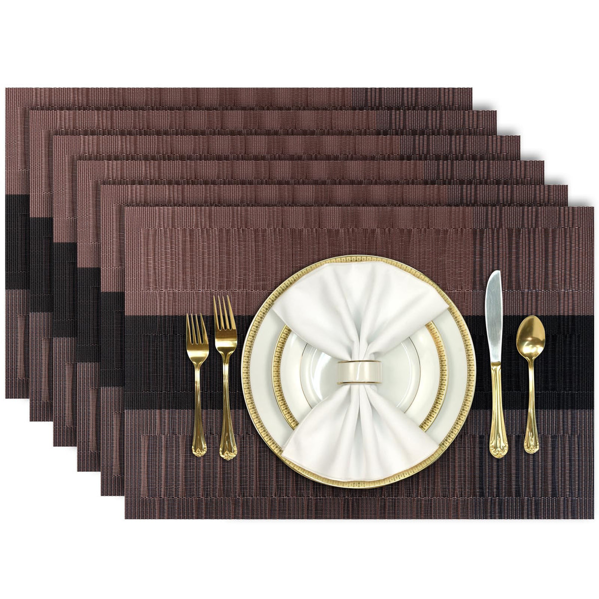 Aofmee Placemats, Heat Resistant Place Mats Set of 6, Washable PVC Table Mats, Woven Vinyl Plastic Placemats for Kitchen Dining Table, Non-Slip Stain Resistant Placemat Indoor Outdoor, Easy to Clean