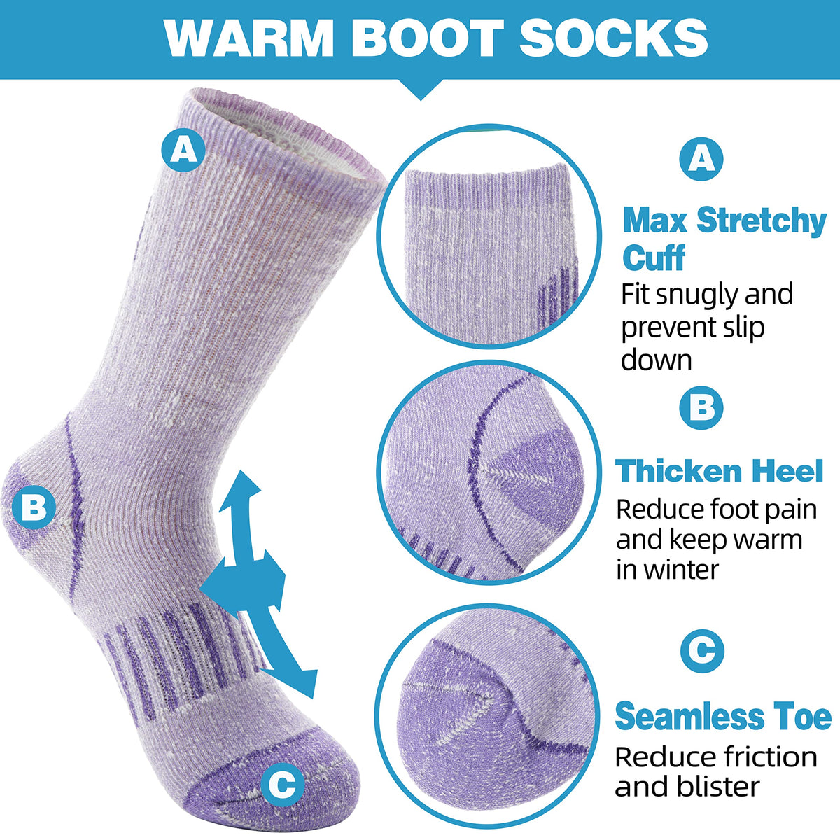 Anlisim Kids Merino Wool Hiking Socks Boys Girls Thermal Winter Warm Boot Thick Snowboarding Socks 4 Pairs for Teen(Four Mix,8-12 Y)