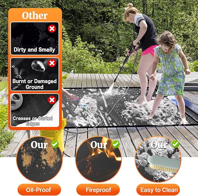 60 ×52 inches Under Grill Mats for Outdoor Grill/ Double-Sided Fire Pit Mat Fireplace Mat, Fireproof Deck and Patio Protector Mat, BBQ Mat for Under BBQ Waterproof Oil-Proof Grill Floor Pads Grill Mat