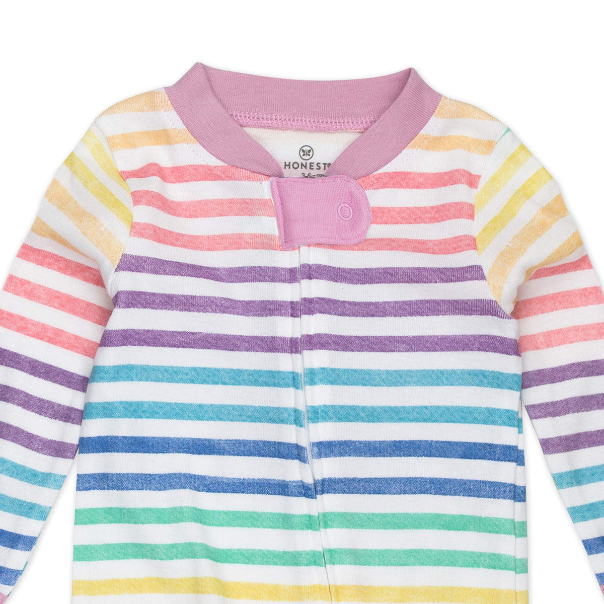 HonestBaby Baby Girls Play Footed Pajamas One-piece Jumpsuit Zip-front Pjs 100% Organic Cotton For And Toddler Sleepers, Rainbow Stripe, 3-6 Months US