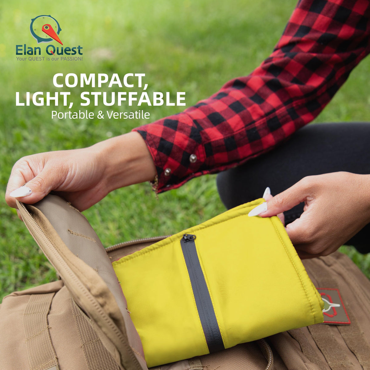 Elan Quest Stuffable Camping Pillow Sack (Small, Yellow) - 10 x 14 - Camping Essentials for Hiking, Backpacking and Travel Essentials - Sold Unstuffed Bring Your Own Stuffing