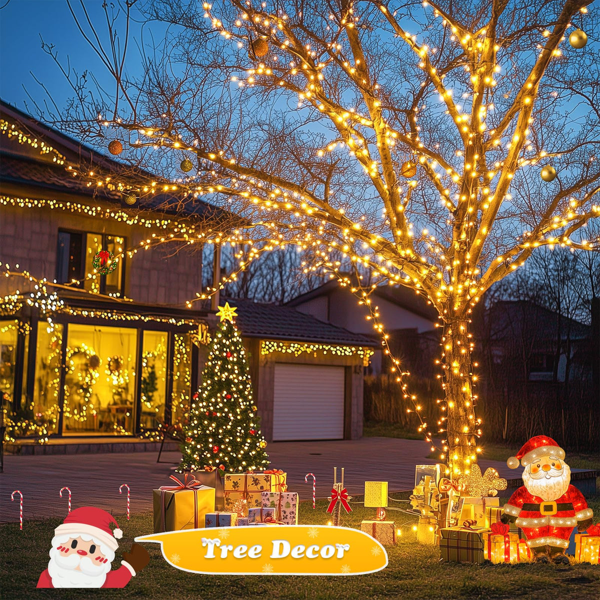 JMEXSUSS 500 LED Christmas Lights Outdoor, 173ft Warm White String Lights for Outside, 8 Modes Plug in Christmas Tree Light for Holiday Tree Indoor Ceiling House Decorations