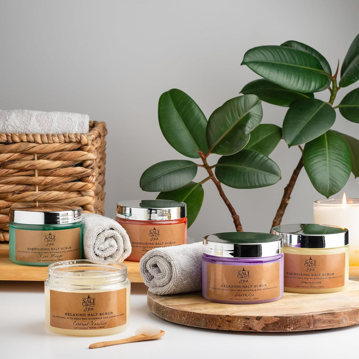 Salt Cellar Spa Skin Reviving Kiwi Mango Salt Scrub - Energize Your Skin with Dead Sea Minerals - Revive, Refresh, and Rejuvenate - Made in Israel, Cruelty-Free, 18 oz.