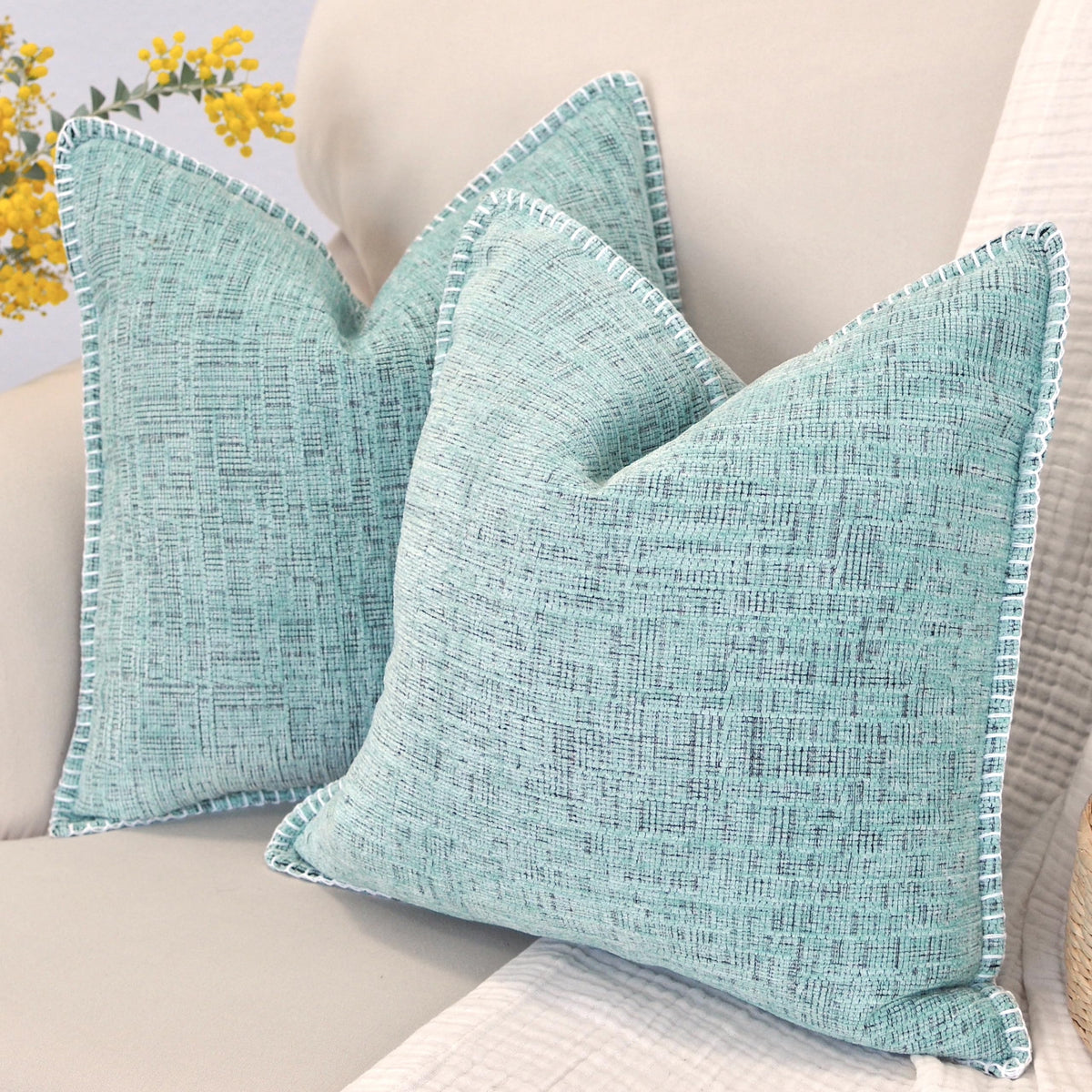 18x18 Pillow Covers for Couch Pillows Mint Green Set of 2, Decorative Soft Textured Cozy Chenille Cushions Covers, Modern Deco Covers for Sofa Pillows, Decor Pillow Covers Square Pillowcase