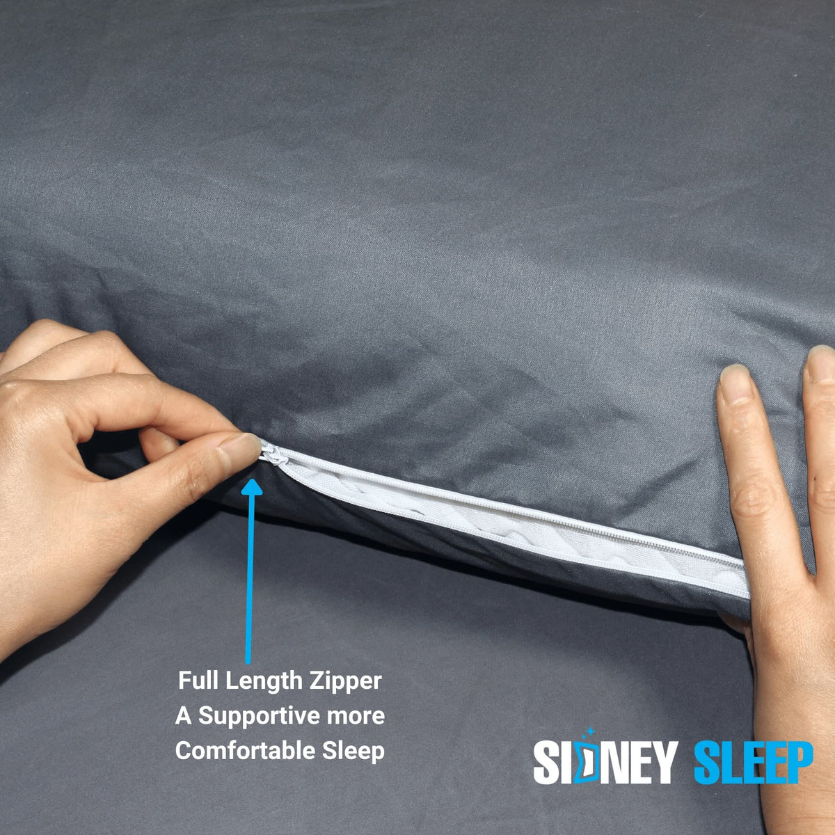 Sidney Sleep Curved Pillow Covers - Full Length Zipper Closure - Premium Soft Brushed Microfiber - Fade and Shrink Resistant - 20 x 30 Inches - Fits Curved Side Sleeping Pillows (Queen, Grey)