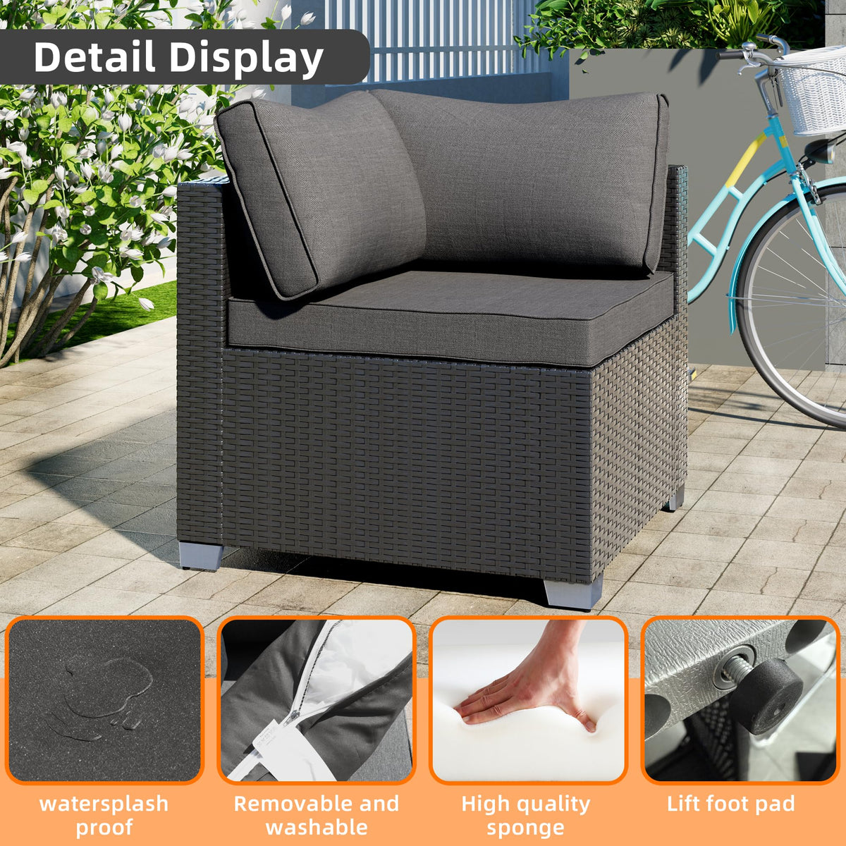 ELEGIBLISS 7 Pcs Patio Sectional Sofa - Outdoor Conversation Set PE Wicker Rattan Furniture with Coffee Table Patio Furniture for Porch Poolside Backyard Garden Modular Sofa Black Rattan