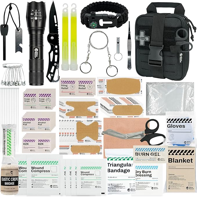 RHINO RESCUE Survival First Aid Kit, HSA/FSA Eligible, Emergency Kit Molle Pouch IFAK Medical Kit for Vehicles Car Camping Backpacking Hiking Hunting