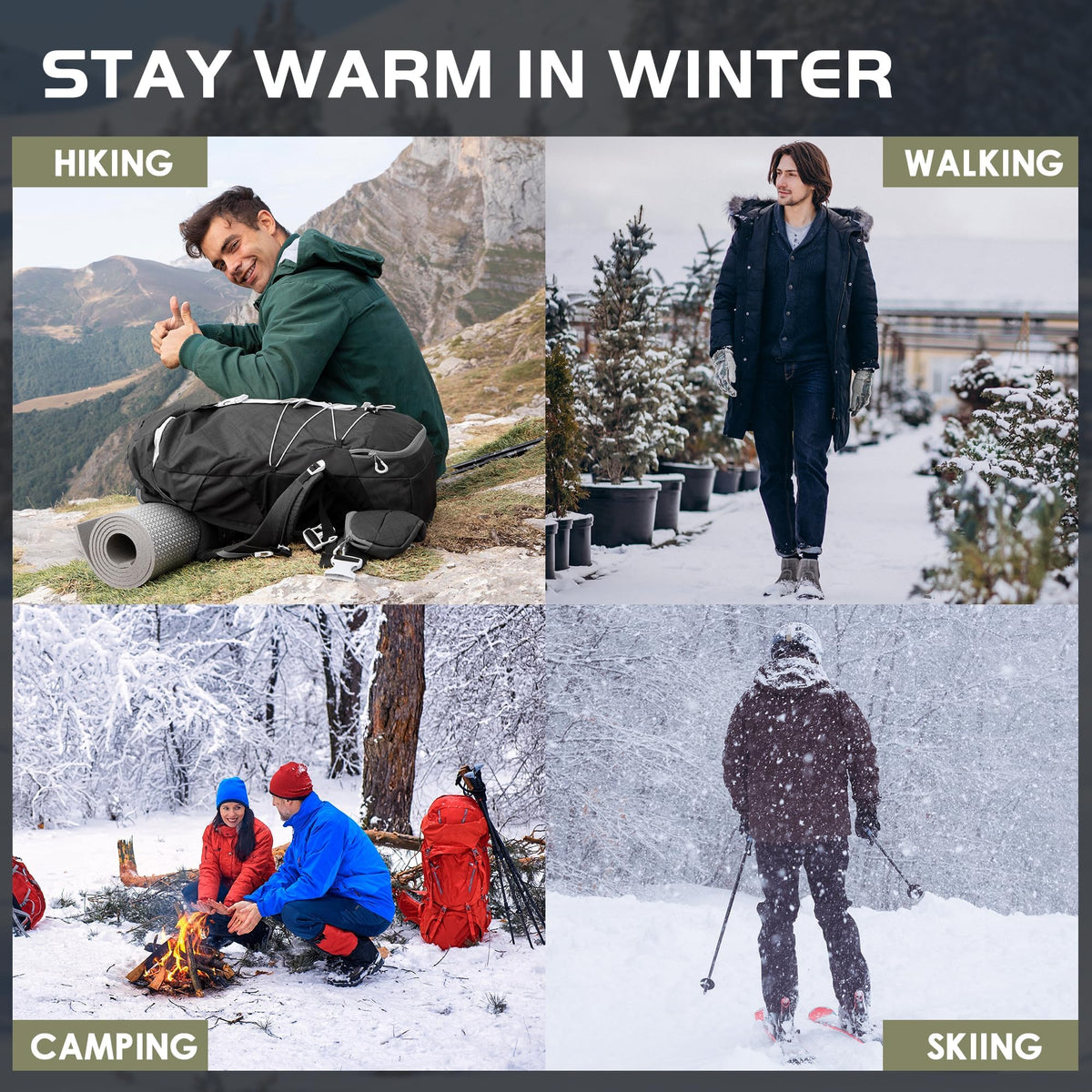 Yeblues Merino Wool Thermal Hiking Socks - 4 Pairs, Men's Sizes 6-11, Super Soft, Warm for Winter