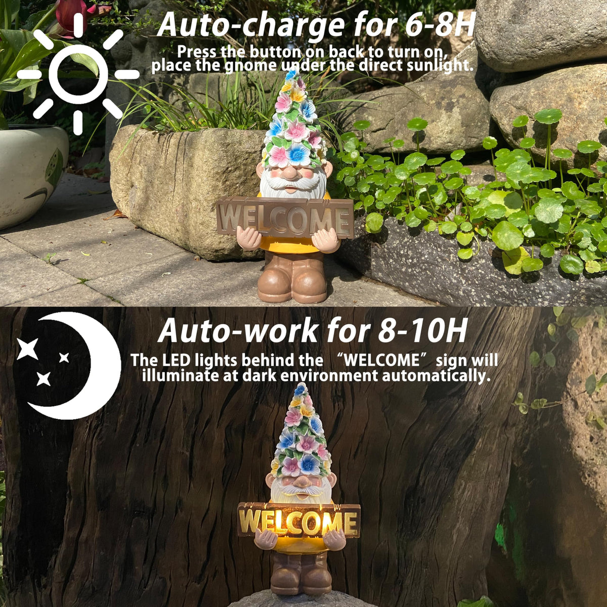FESTGLOX Solar Garden Gnome Statue with Light, Solar Gnomes Decorations for Yard Outdoor Welcome Gnome Decor for Patio Gnome Mom Gift