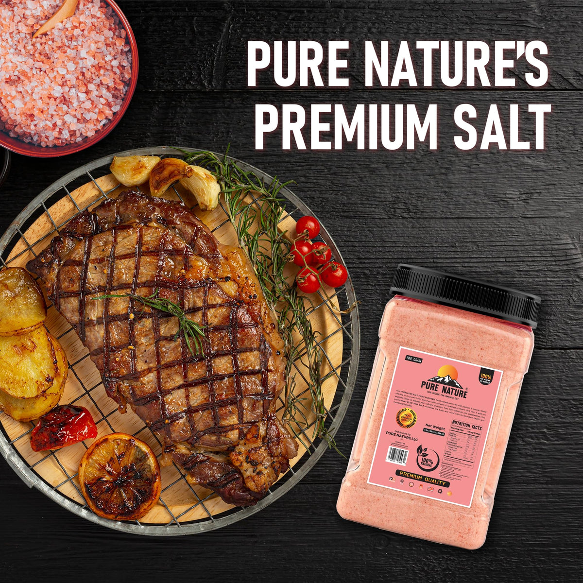 PURE NATURE Himalayan Pink Salt 5lb Fine Grain Jar, Natural Unprocessed Rock-Salt with 84 Minerals Bulk Gourmet-Salt for Cooking, Grilling,Boosts Electrolytes and Balances Body pH