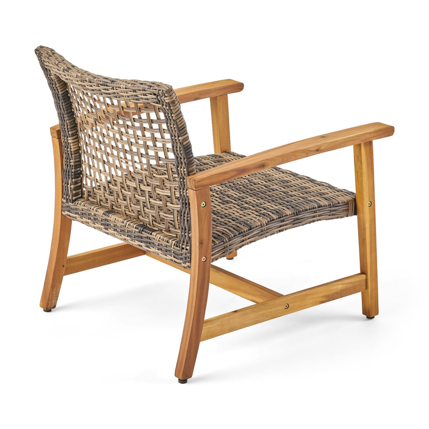 Outdoor Club Chair Set of 2, Outdoor PE Wicker Chair with Wicker Seat & Backrest, Wood Patio Club Chairs for Garden Lawn Backyard