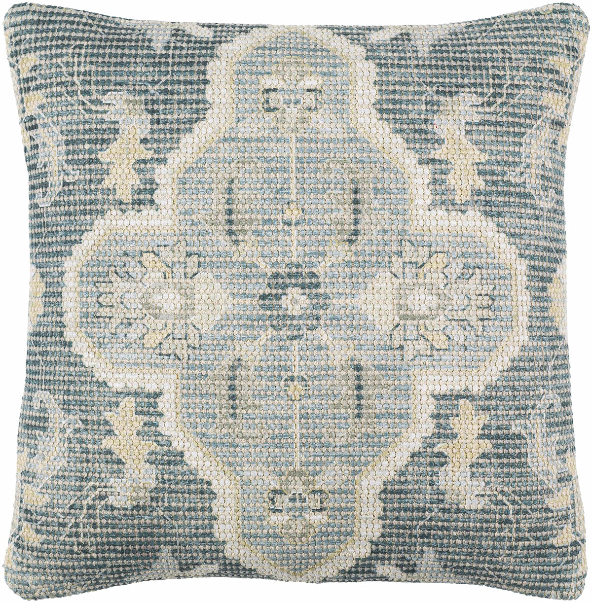 Hauteloom Bigaa Cotton Decorative Throw Pillow Cover - Oriental Floral Sofa Couch Cushion Cover - Blue, Sage, Cream - 18" x 18''