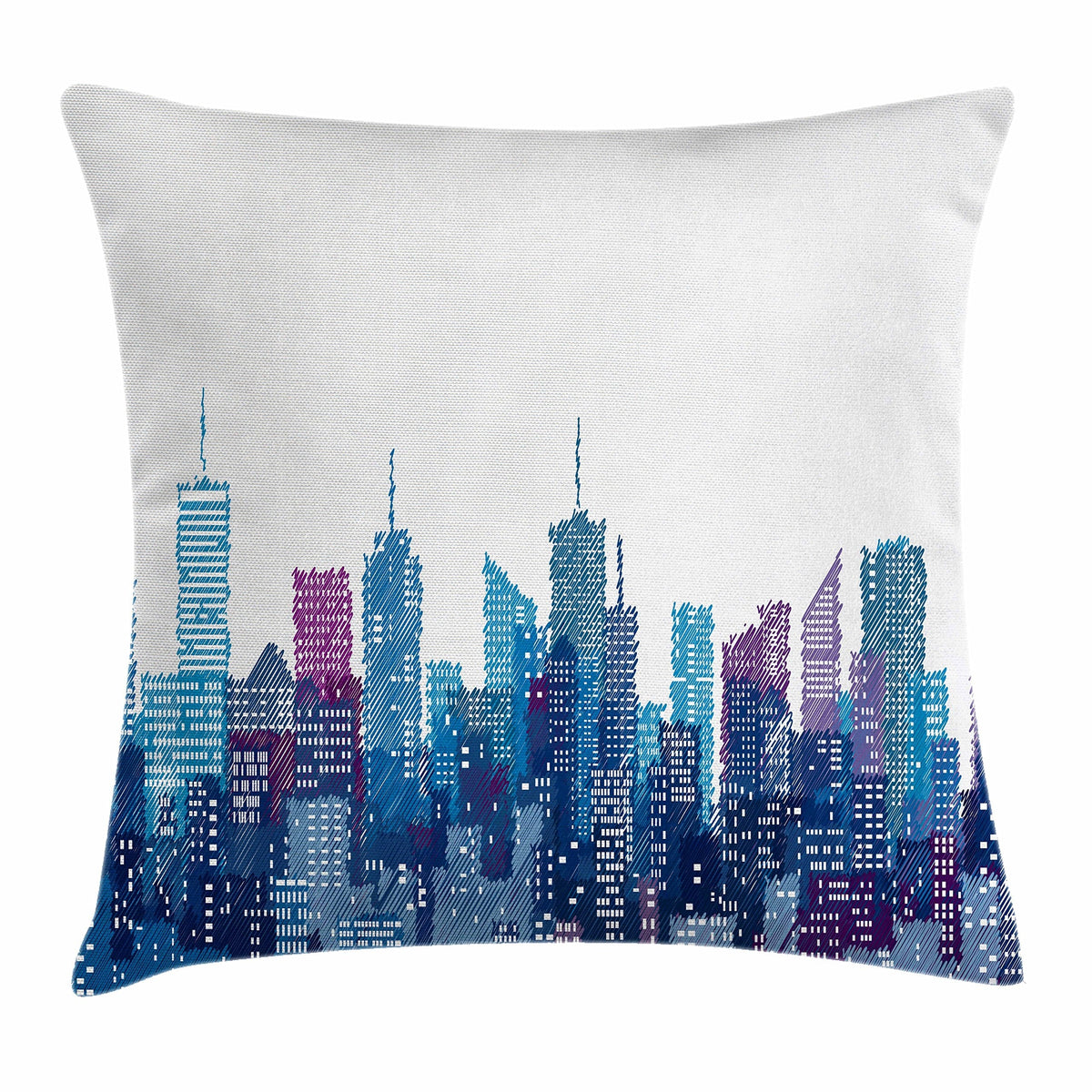 Lunarable New York Throw Pillow Cushion Cover, Skyline of NYC Manhattan Brooklyn Bronx Queens Scratched Pattern, Decorative Square Accent Pillow Case, 18" X 18", Pale Blue