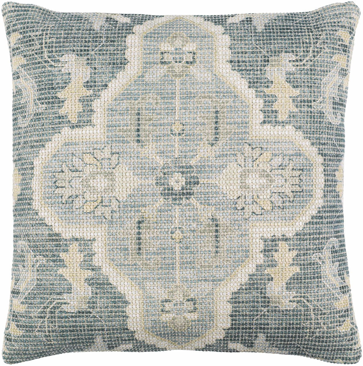 Hauteloom Bigaa Cotton Decorative Throw Pillow Cover - Oriental Floral Sofa Couch Cushion Cover - Blue, Sage, Cream - 18" x 18''