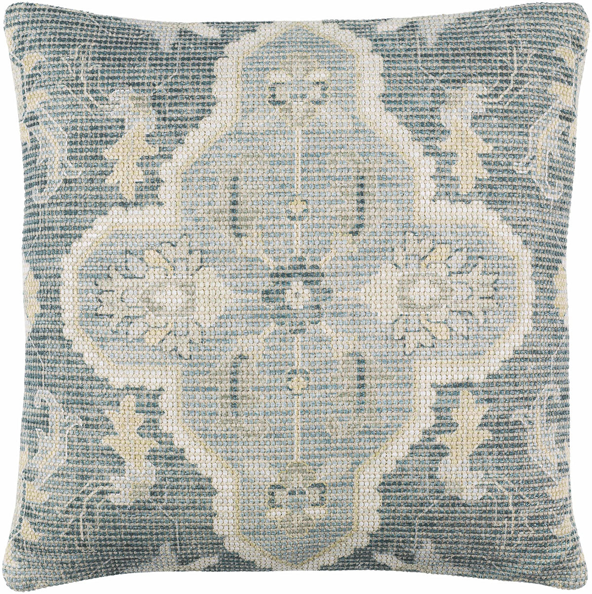 Hauteloom Bigaa Cotton Decorative Throw Pillow Cover - Oriental Floral Sofa Couch Cushion Cover - Blue, Sage, Cream - 18" x 18''