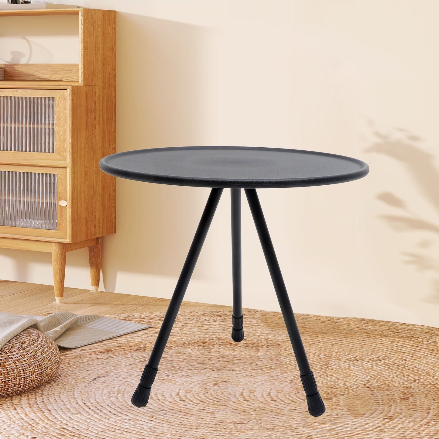 PTOOTP 1Pack Small Beach Table Black Stainless Steel Round Shape for Camping Hiking and Outdoor Use