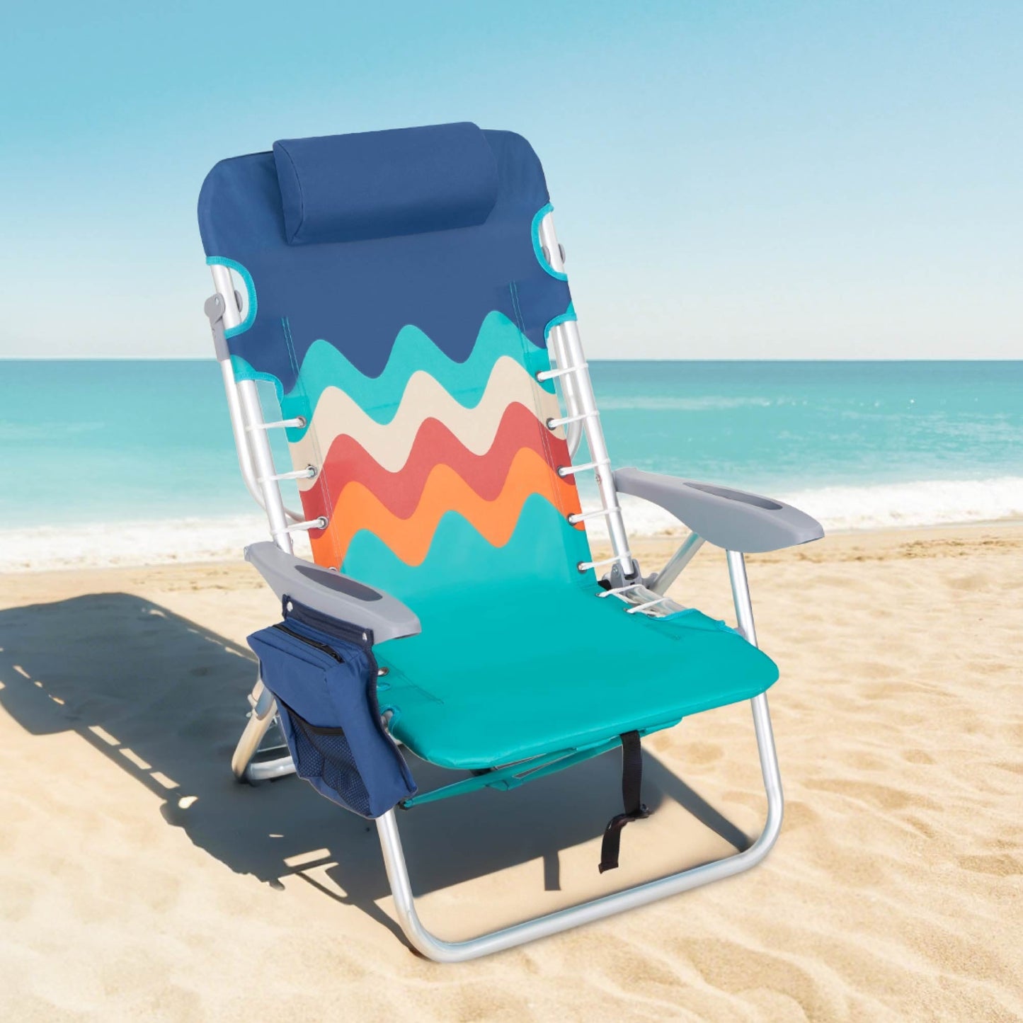 Sophia & William 2 Pack Folding Beach Chairs lightweight Outdoor Lounge Chair with 4 Adjustable Positions & Cooler Bag, Blue